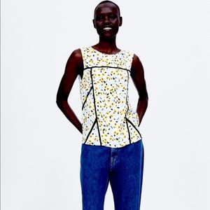 Zara Basic Lace Insert Floral Top, new.
